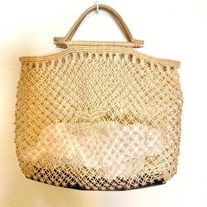 LIKE NEW! Sisal Straw Leather Bag Bohemian Crochet Beach Festival Purse